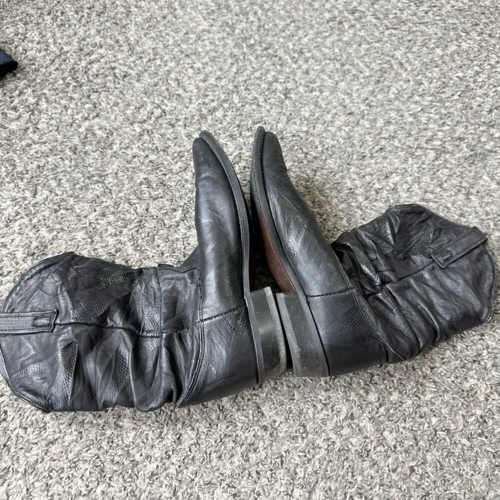 Vintage 80s Dingo Slouch Black Leather Boots Men’s Size 9 D Pointed Toe READ